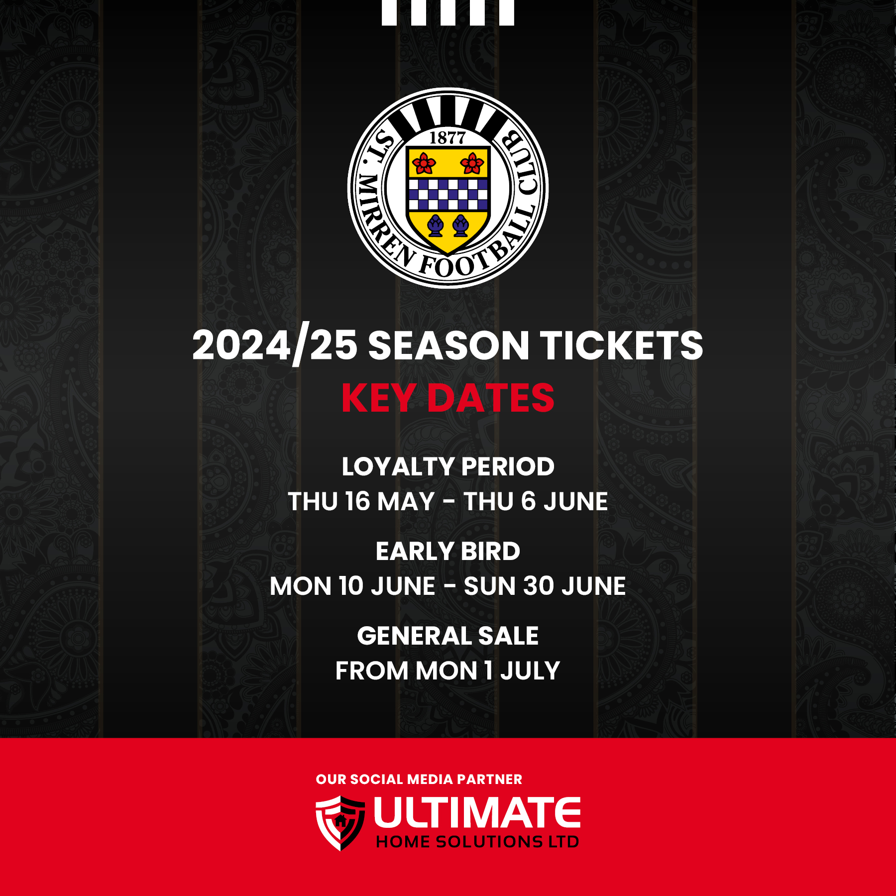 Key Dates for St Mirren Season Tickets 2024/25