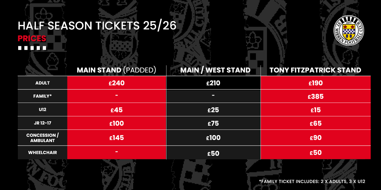Half-Season Ticket Prices for 2025/26