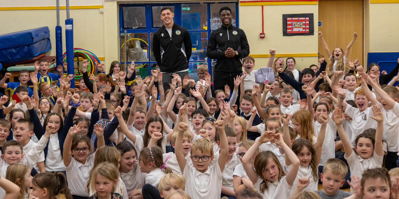 Thierry Small and James Bolton visit Kilbarchan Primary School