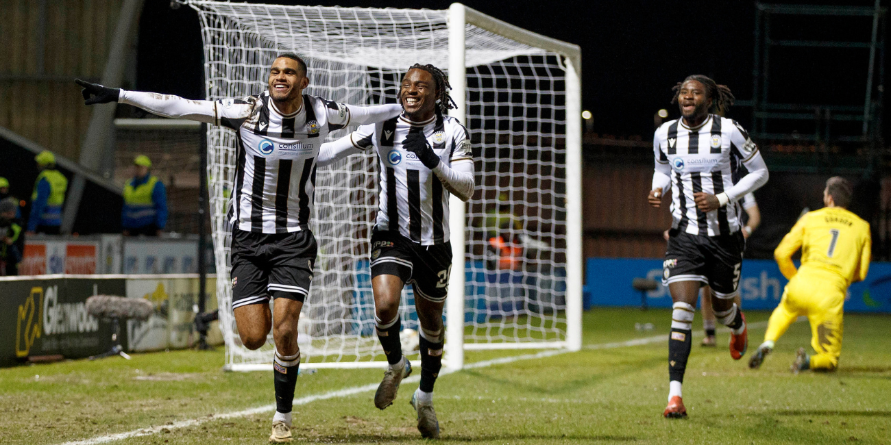 Mikael Mandron celebrates with Toyosi Olusanya after putting Hearts ahead