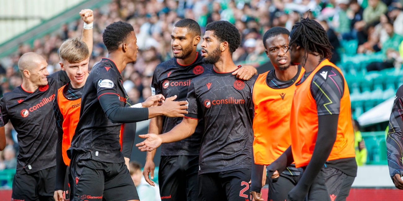 Miguel Freckleton celebrates first goal against Hibernian