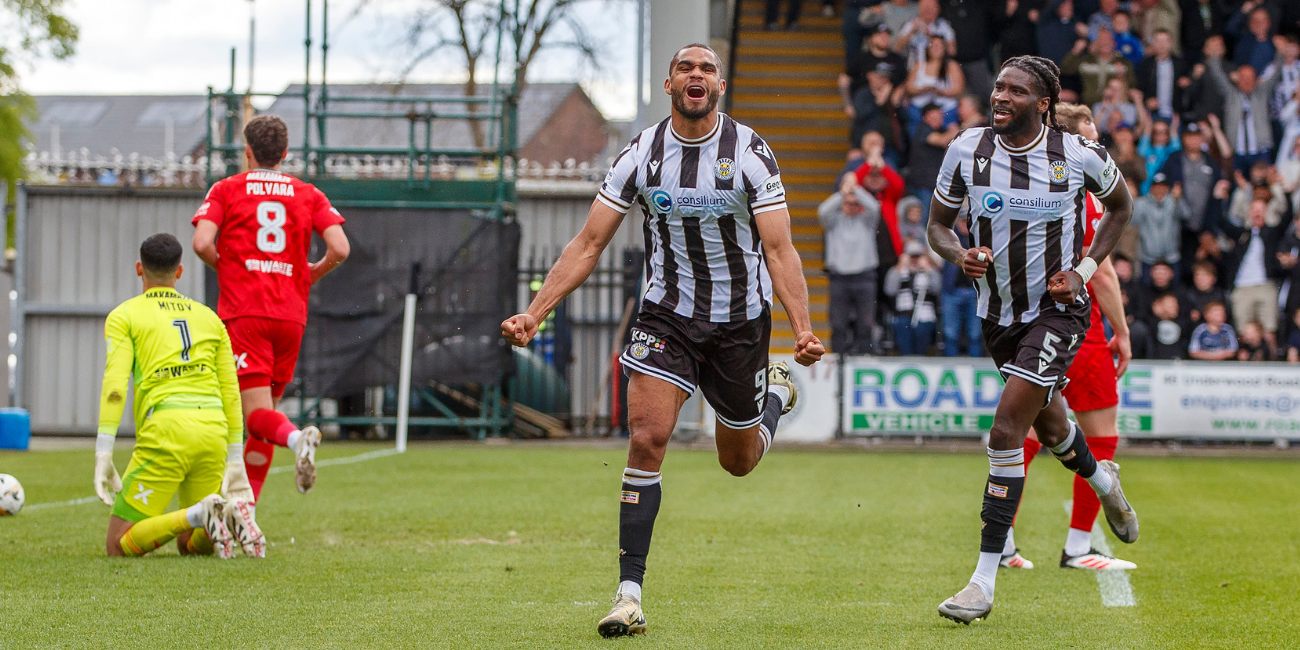 Mikael Mandron celebrates his goal against Aberdeen