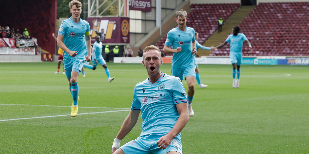 Killian Phillips celebrates after scoring his first St Mirren goal