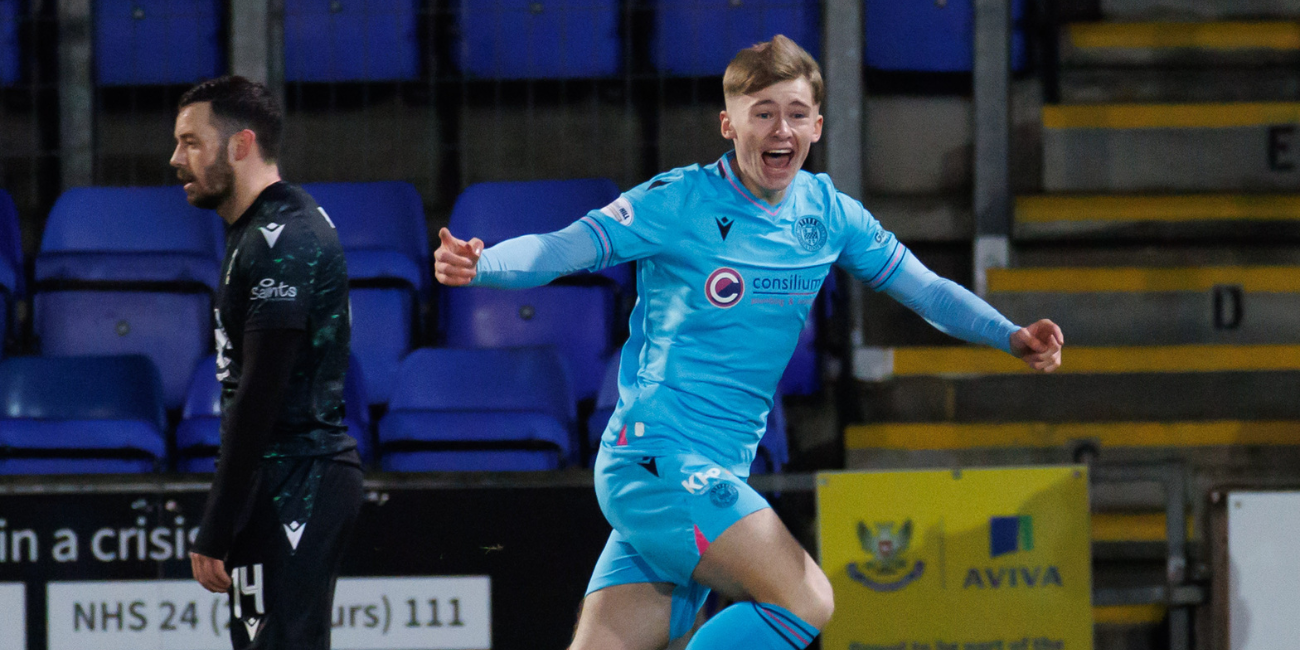 Evan Mooney celebrates after his first senior goal drew us level (Image: Willie Vass)